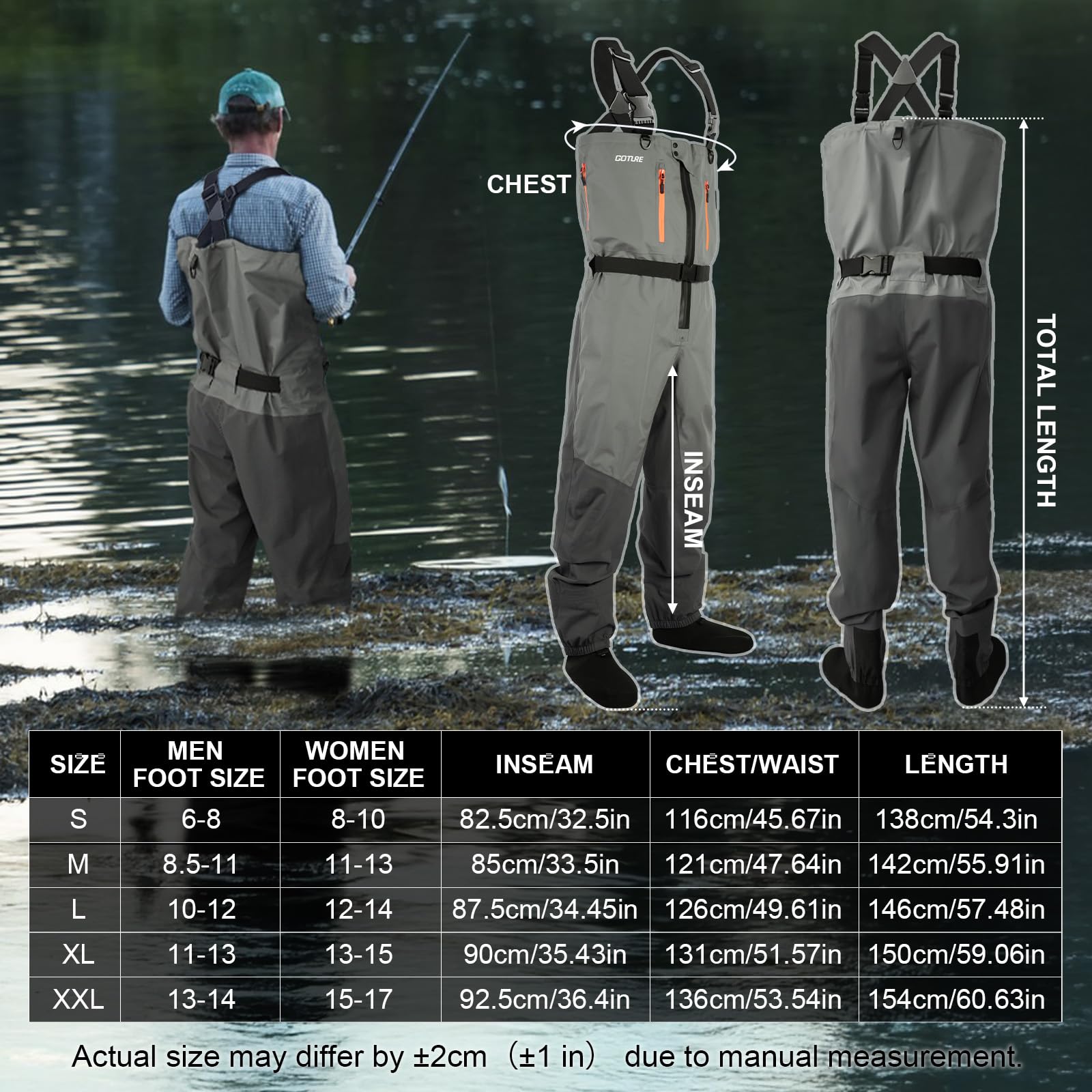 Fishing Waders Breathable - Goture 5-lagige wasserdichte Angeln Jagd Brust