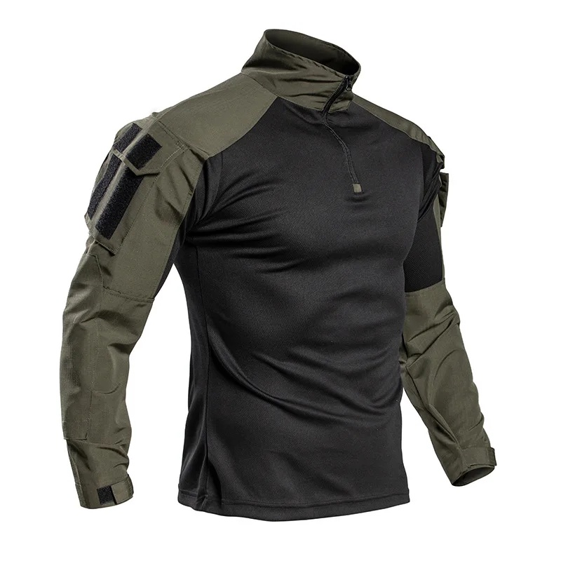 Outdoor Hunting T Shirts - Froschanzug Tarnmuster Sommer Langarm-T-Shirt mit Stehkragen,