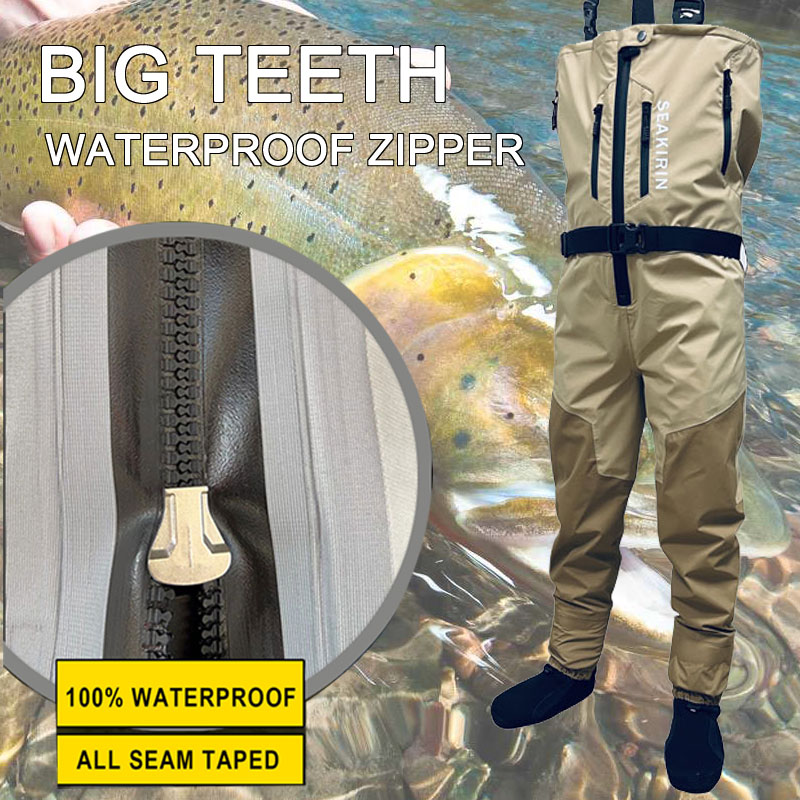 Fishing Waders Breathable - Atmungsaktive Stout-Angel-Wathose mit Reißverschluss vorne, wasserdicht,