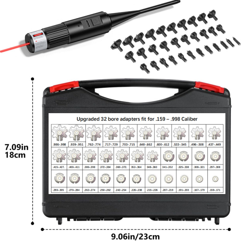 Laser Boresighter Kit - Wiederaufladbares Laser-Boresigher-Kit, 32 Adapter, USB-Aufladung,.177.22 bis